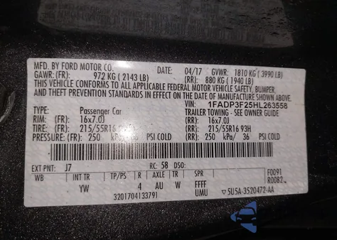 2017 Ford Focus Se from USA, damaged, VIN 1FADP3F25HL263558